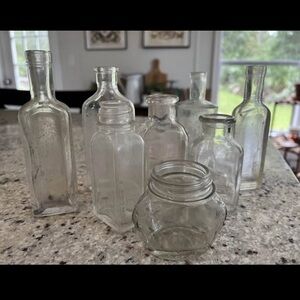 Lot of 8 vintage glass apothecary medicine bottles